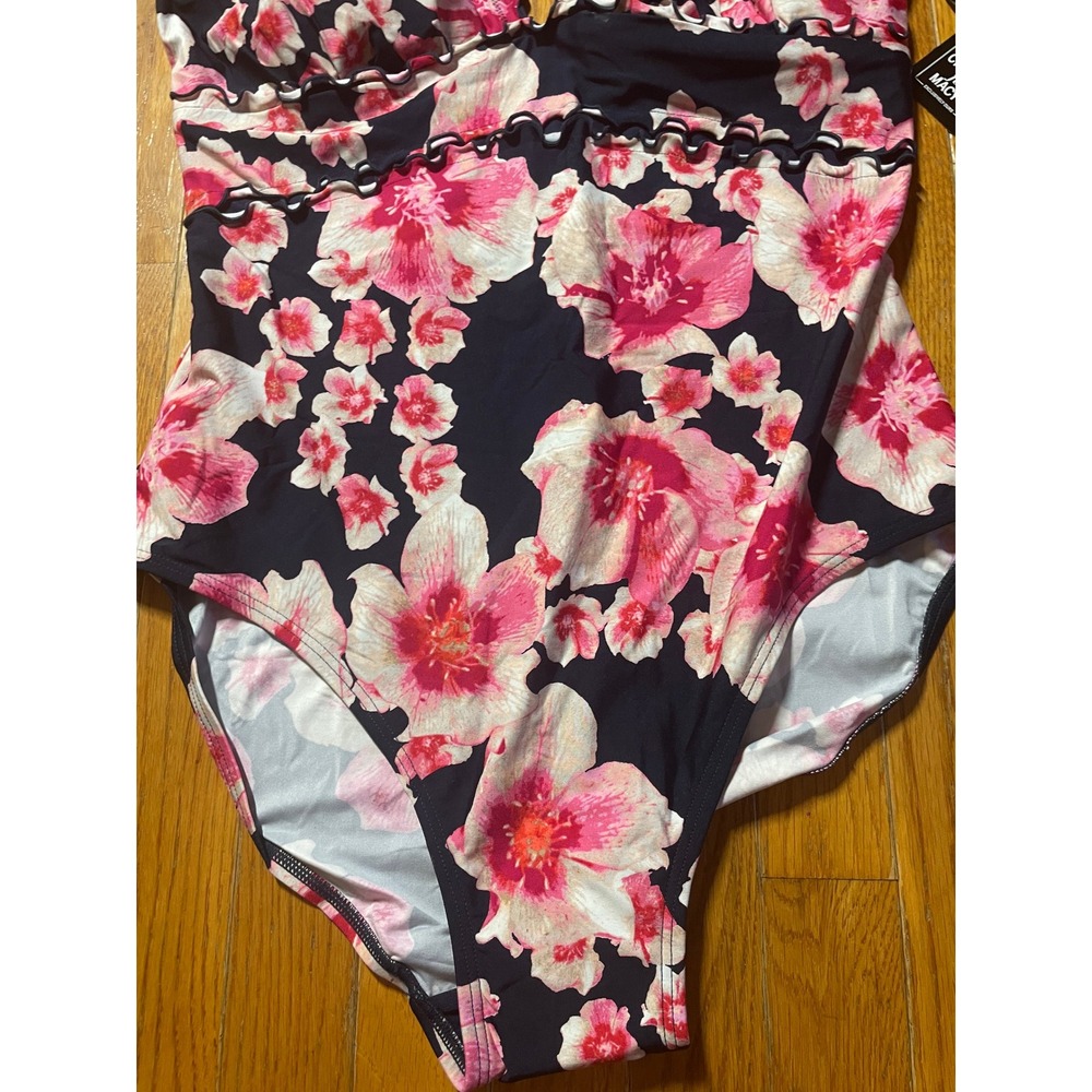 DKNY‎ Womens One-Piece Swimsuit Size 16 Printed Ruffled Poppy Scallop Nylon NWT - Picture 6 of 10